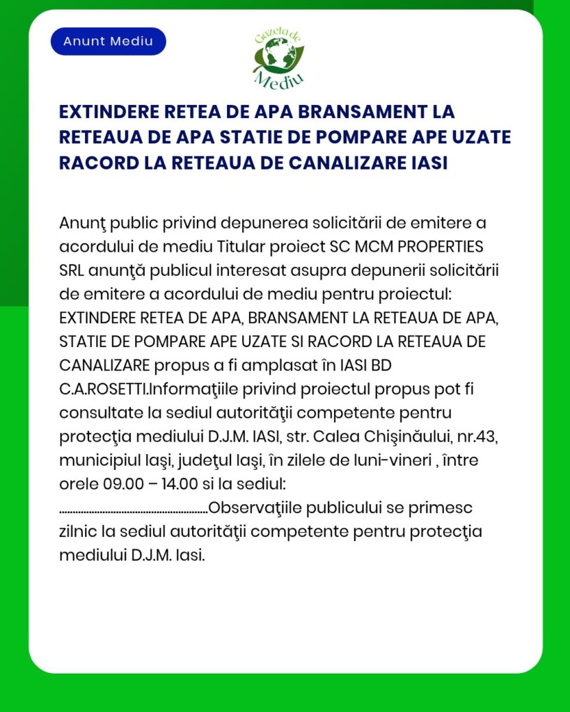 EXTINDERE RETEA DE APA BRANSAMENT LA RETEAUA DE APA STATIE DE POMPARE