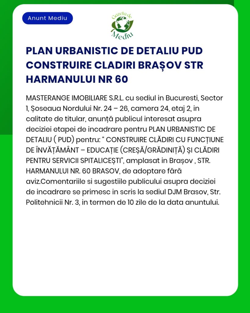PLAN URBANISTIC DE DETALIU PUD CONSTRUIRE CLADIRI BRAȘOV STR HARMANULU
