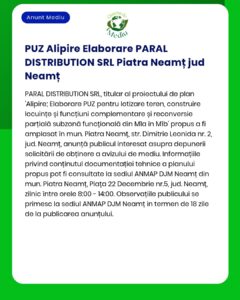 Proiect de dezvoltare a unui ansamblu rezidențial în Piatra Neamț, propus de PARAL DISTRIBUTION SRL, cu informații privind avizul de mediu solicitat la APM.