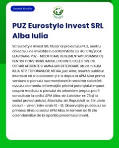 Proiect de urbanism în Alba Iulia anunțat de Eurostyle Invest SRL.