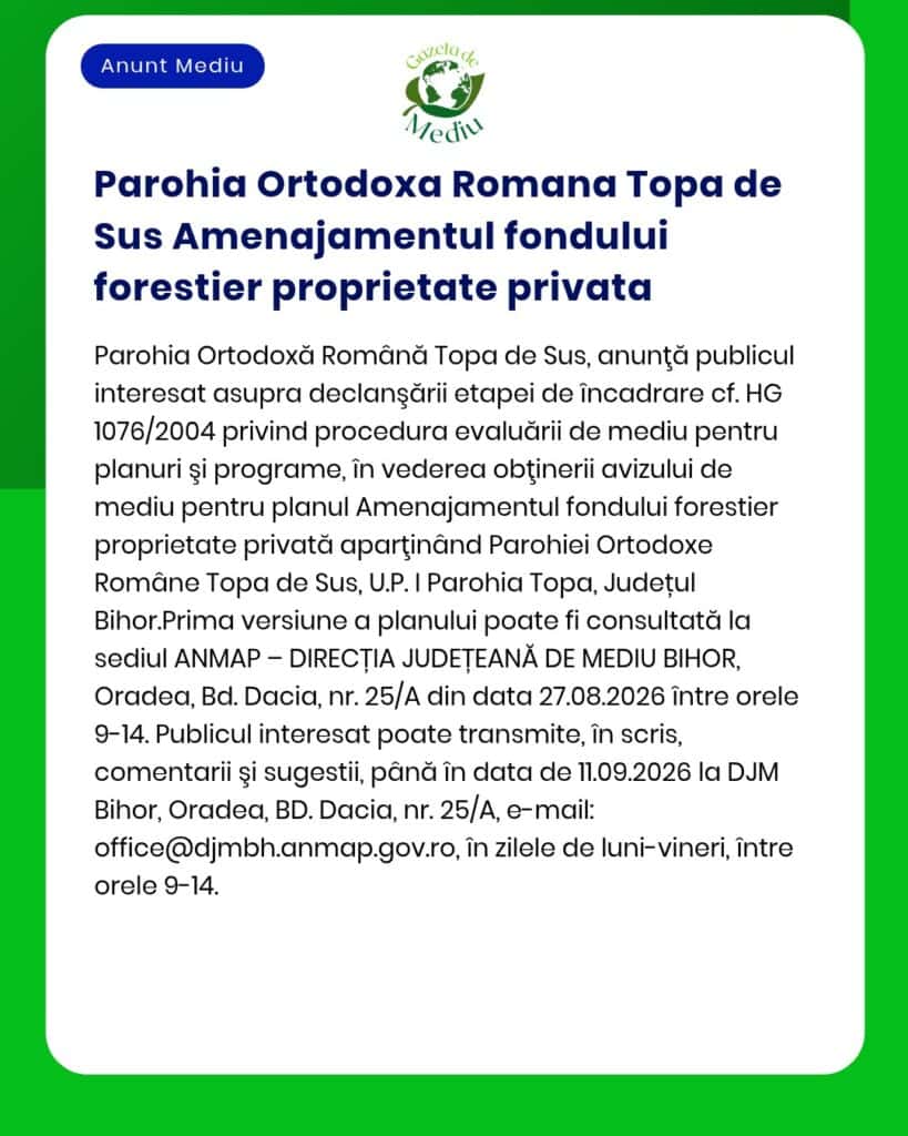 Parohia Ortodoxa Romana Topa de Sus Amenajamentul fondului forestier p