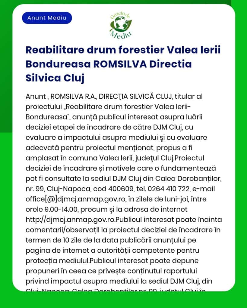 Reabilitare drum forestier Valea lerii Bondureasa ROMSILVA Directia Si