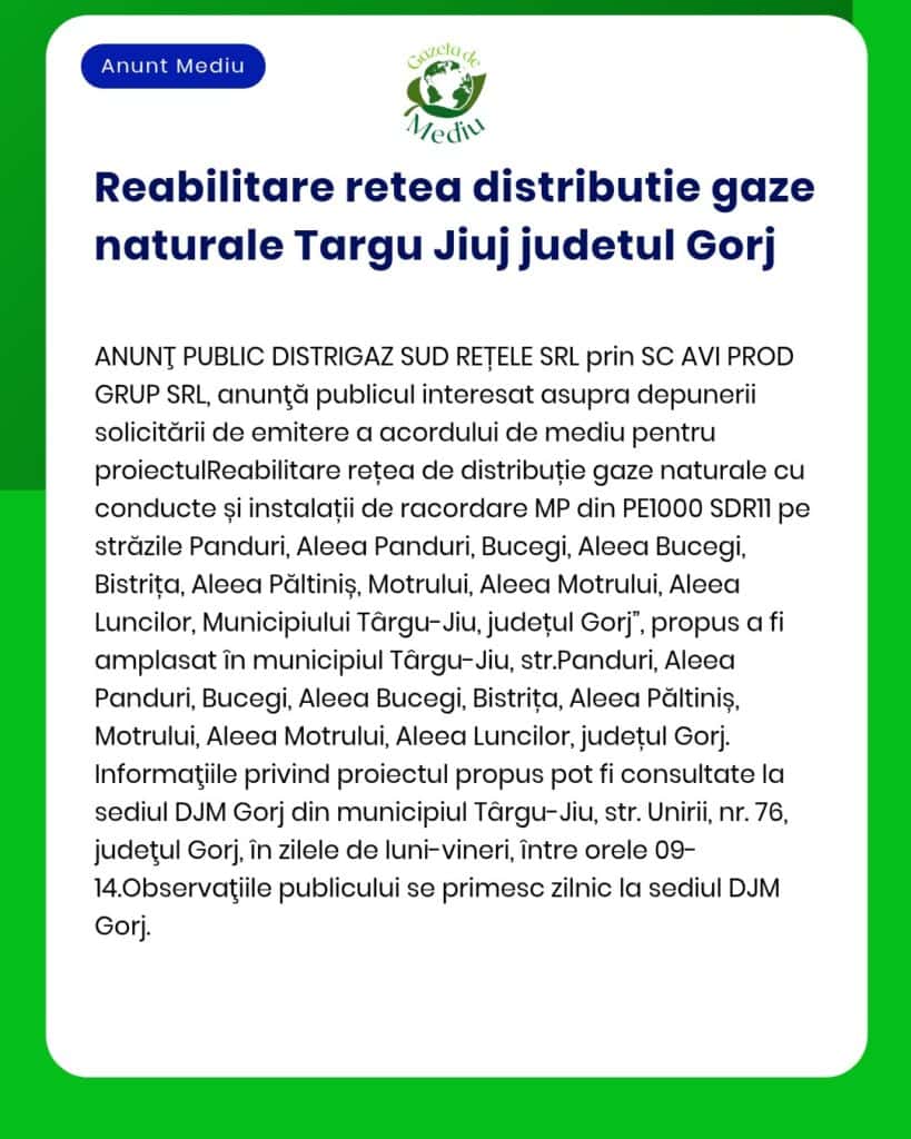 Reabilitare retea distributie gaze naturale Targu Jiuj judetul Gorj