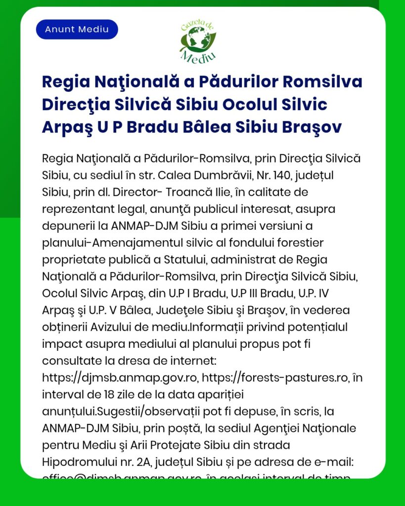 Regia Naţională a Pădurilor Romsilva Direcţia Silvică Sibiu Ocolul Sil