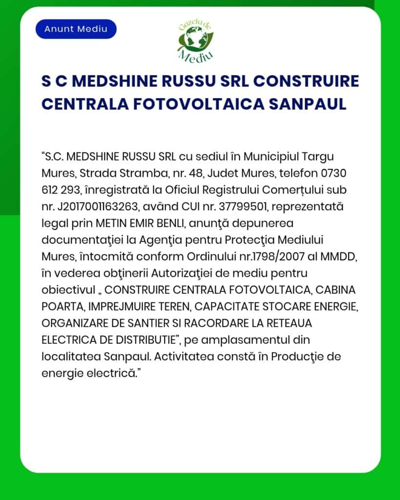 S C MEDSHINE RUSSU SRL CONSTRUIRE CENTRALA FOTOVOLTAICA SANPAUL