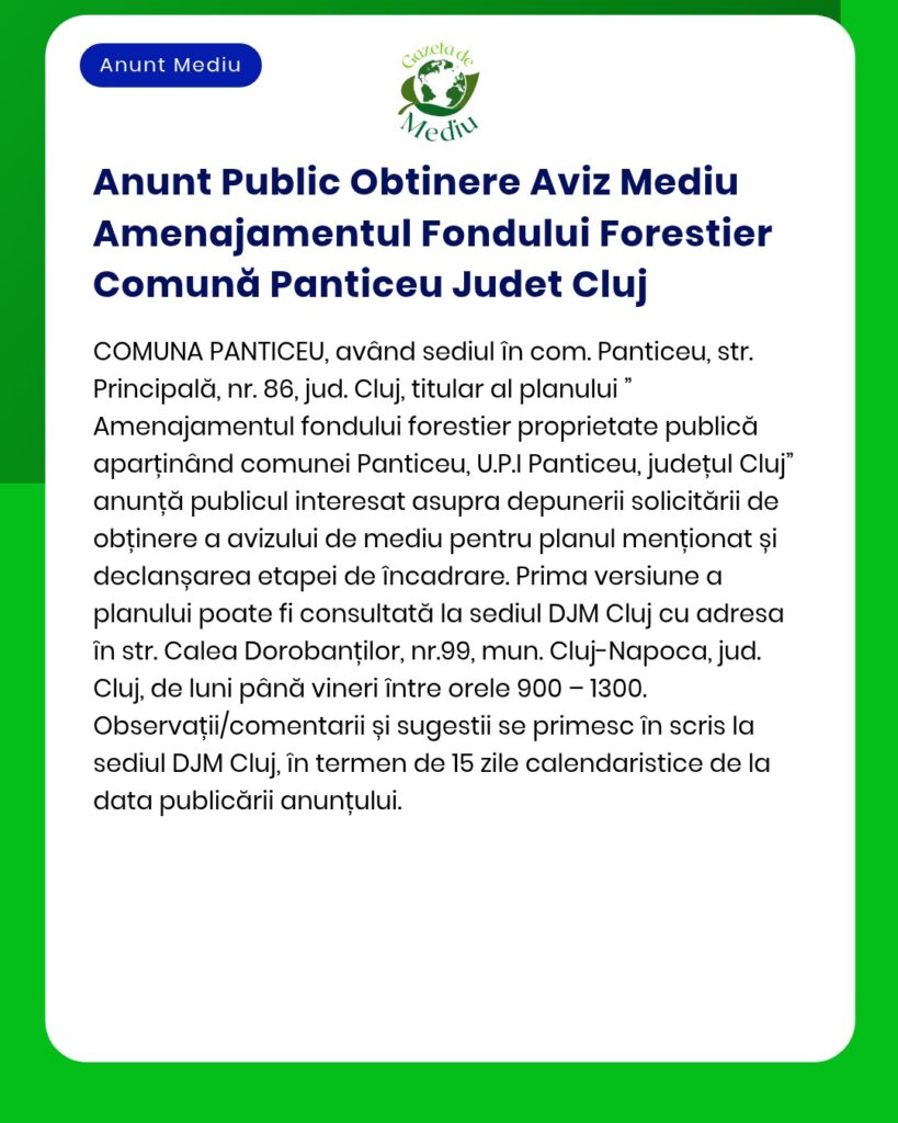 Anunt Public Obtinere Aviz Mediu Amenajamentul Fondului Forestier Comu