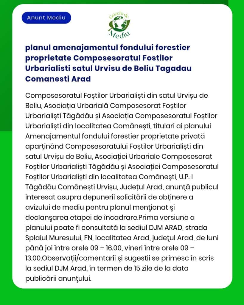 planul amenajamentul fondului forestier proprietate Composesoratul Fos