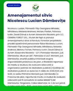 Administrația silvică „Nicolescu Lucian” din Dâmbovița privind aprobarea unui plan de gestionare forestieră și lista persoanelor și firmelor implicate.