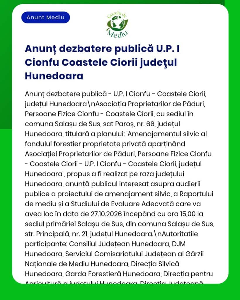 Dezbatere privind gestionarea fondului forestier din Sălașu de Sus, județul Hunedoara, organizată de U.P. I Cionfu - Coastele Ciorii și asociații.