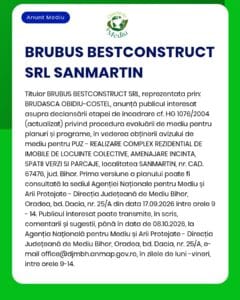 Notificare de mediu privind un proiect rezidențial din Mediaș, județul Sibiu, depusă de BRUBUS BESTCONSTRUCT SRL la APM.