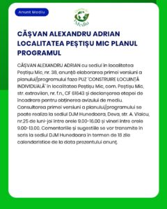 Planul programului pentru construcția de locuințe în Peștișu Mic.