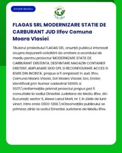 Modernizarea stației de benzină FLAGAS SRL din Ilfov, Moara Vlăsiei; detalii despre proiect și amplasament.
