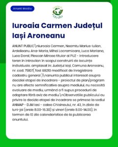 Anunț privind proiectul propus de Carmen Iuroaia în cartierul Aroneanu, Iași.