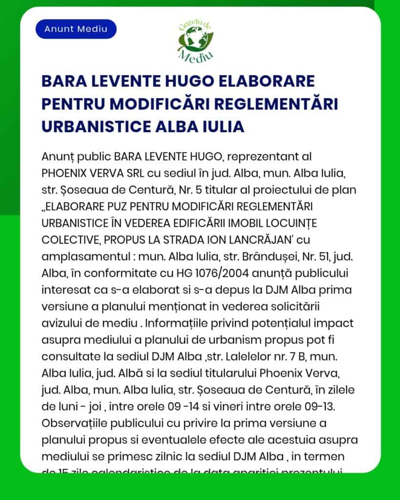 Proiect urbanistic rezidențial „Bara Levente Hugo”, Alba Iulia.