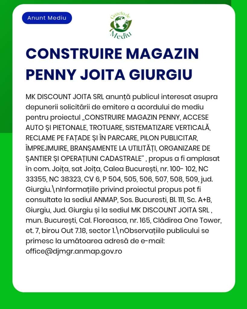 Construcția magazinului Penny din Joița, Giurgiu, realizată de MK Discount Joița SRL.