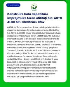 Construcția unui depozit, împrejmuire și rețele de utilități, S.C. AUTO ALDO SRL, Căldăraru, Ilfov.