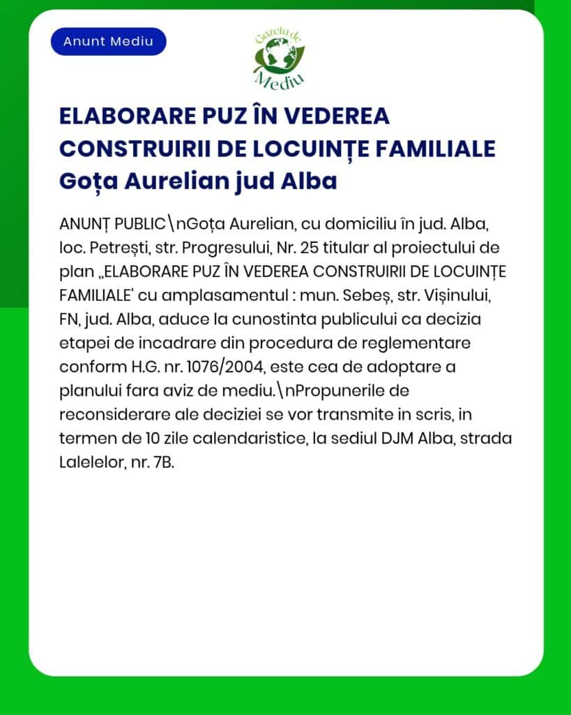 Construirea de locuințe rezidențiale de către Goța Aurelian în județul Alba.