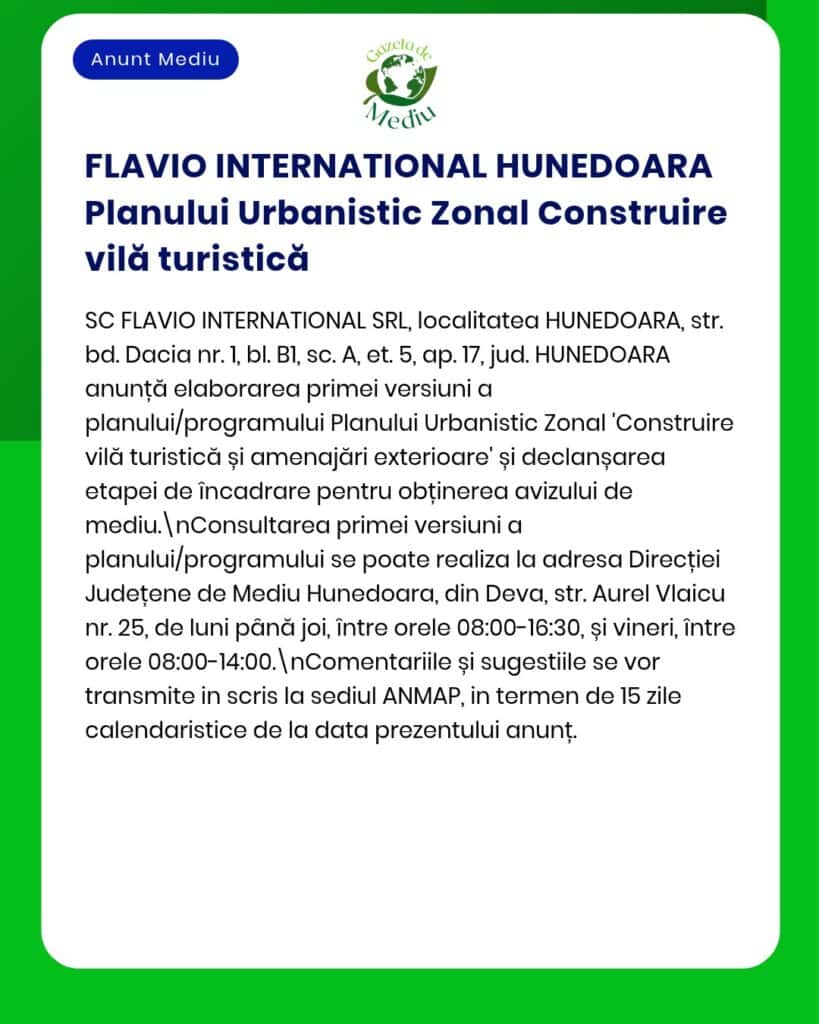 Construirea unei vile turistice și amenajări exterioare, proiect realizat de Flavio International Hunedoara.