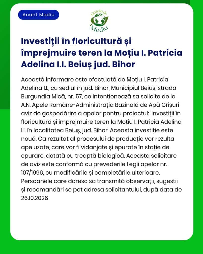 Investiție în floricultură și împrejmuirea terenului, Moțiu I. Patricia Adelina I.I., Beiuș, județul Bihor.