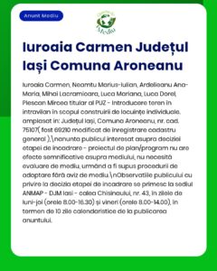 Proiect de dezvoltare imobiliară în Aroneanu, Iași, inițiat de Iuroaia Carmen și alții.