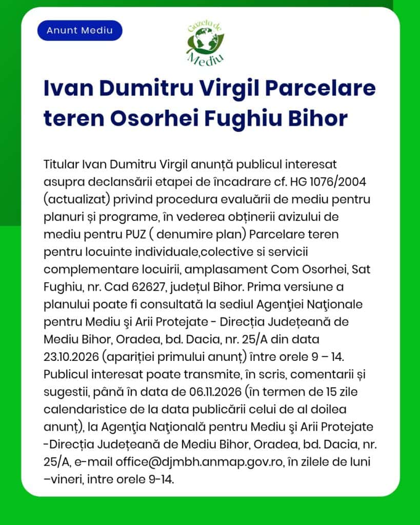 Ivan Dumitru Virgil Parcelare teren Osorhei Fughiu Bihor