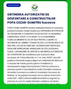 Demolarea clădirilor și amenajarea unui cabinet stomatologic, Popa Cezar-Dumitru, Suceava.