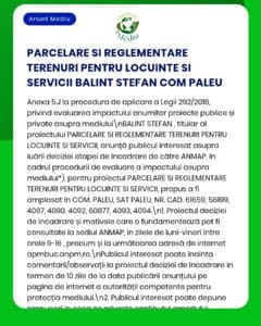 Proiect de parcelare și amenajare a terenului lui Balint Stefan din Paleu.