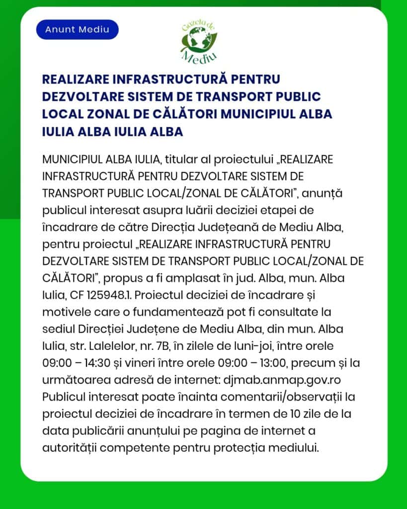 REALIZARE INFRASTRUCTURĂ PENTRU DEZVOLTARE SISTEM DE TRANSPORT PUBLIC