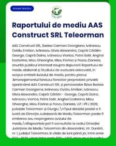 Anunț de mediu privind proiectul de gestionare a pădurilor al societății AAS Construct SRL din Teleorman.