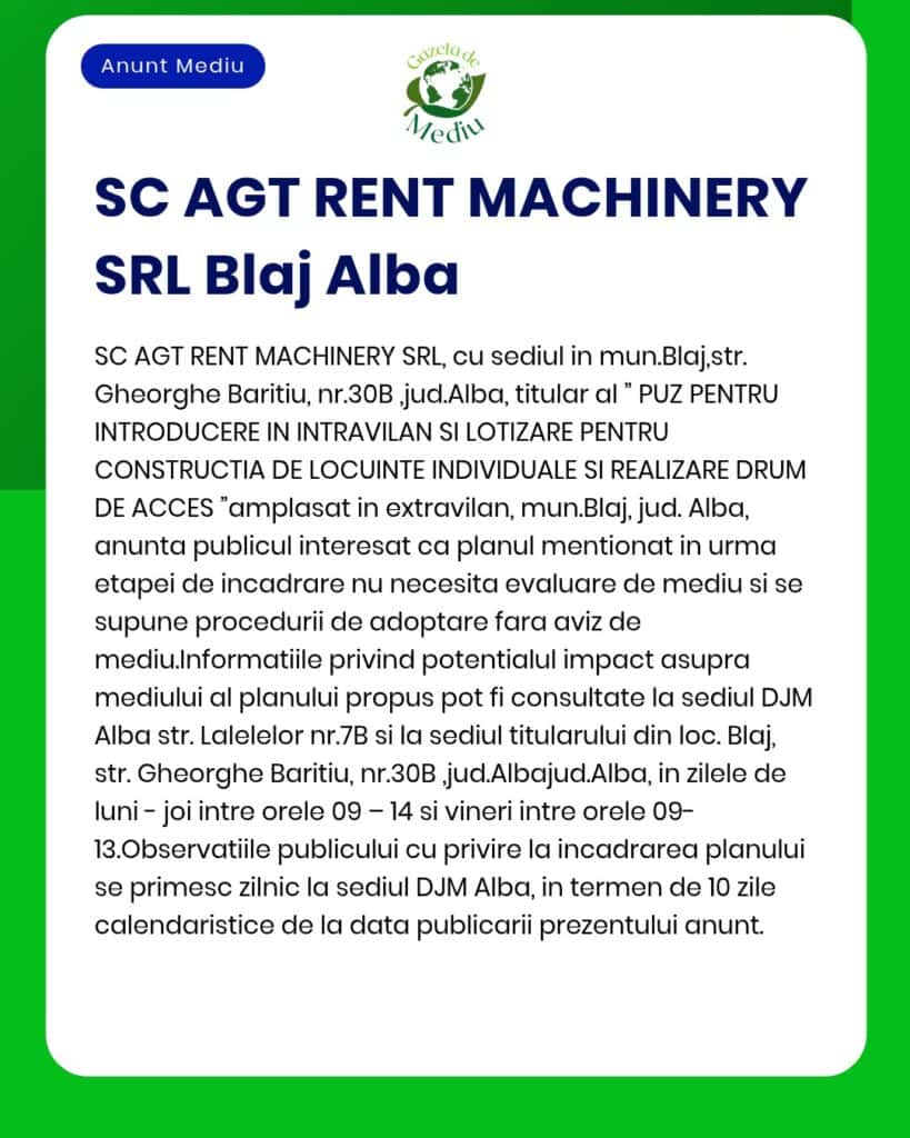 SC AGT RENT MACHINERY SRL Blaj Alba